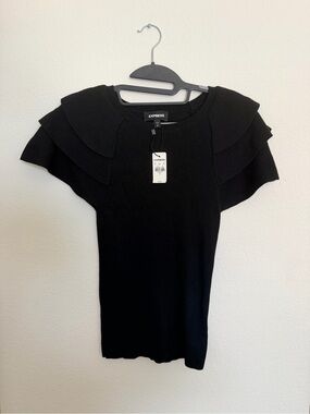 Express Black Ruffle Sleeve Knit Top